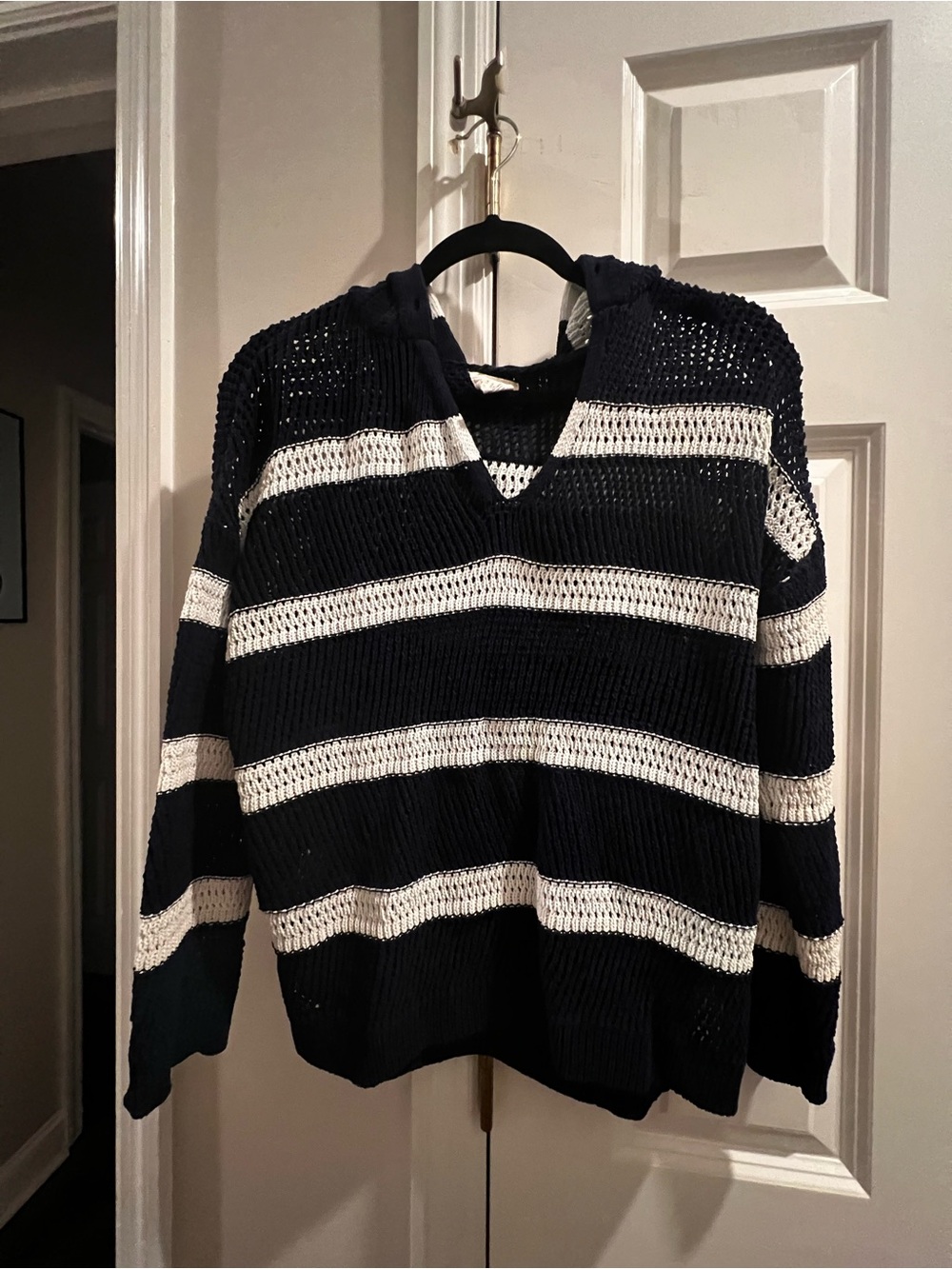 Nicole Miller Navy and White Striped Knit Sweater